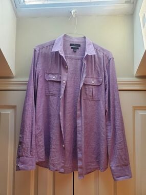 Marc Anthony Linen-Blend Slim Fit Purple Button-up